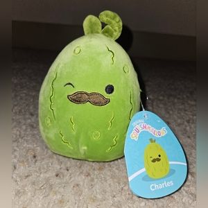 NWT Squishmallows 5” CHARLES Green Dill Pickle with Mustache Winking 🥒